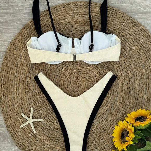 White Sexy Women's Color Blocking Bikini Swimsuit - Picture 3 of 5